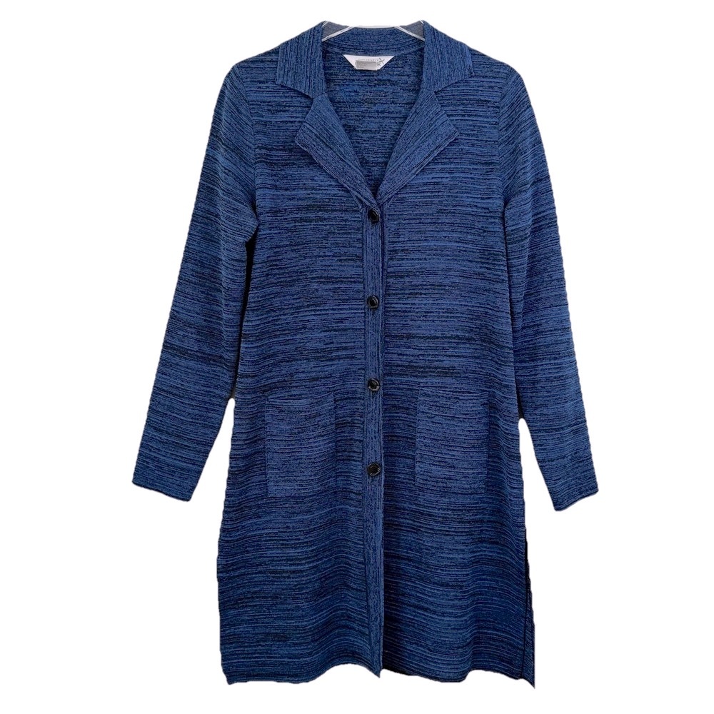 MISOOK Heather‎ Blue Button Long Cardigan Women XS Elegant Minimalist